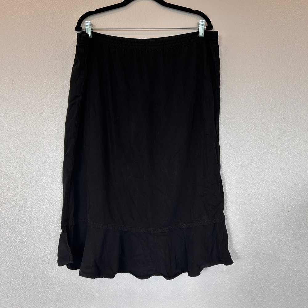 Orvis Black Ruffle Hem Midi Skirt‎ Elastic Waist Made in USA Women's Size L